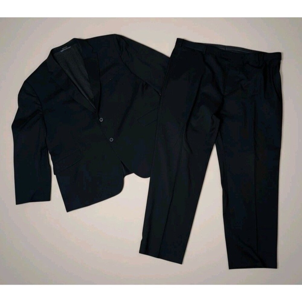 Joseph Abboud White 2 Piece Suit 52R Black Solid Wool Blend Pants 46W x 32